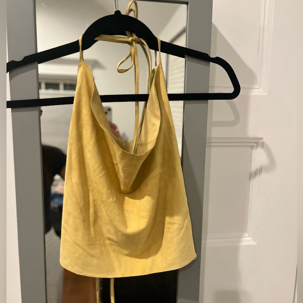 Theory suede camel neck halter tank